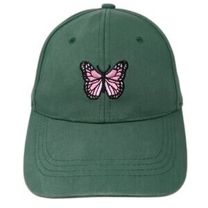 Butterfly Slideback Hat Green One Size Adjustable Embroidered Outdoor